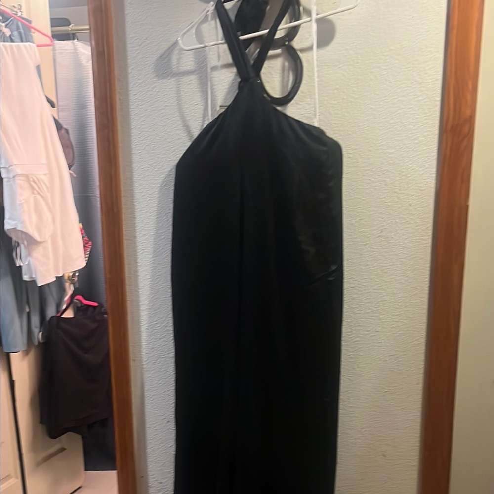 NWOT Lulu's Satin look Black Jumpsuit Halter
